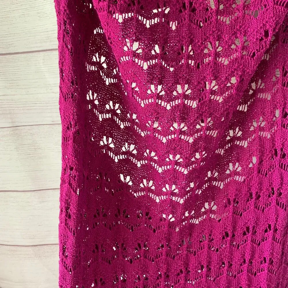 Future Collective Pink Midi Dress Halter Tie Neck Open Knit Crochet Size XL